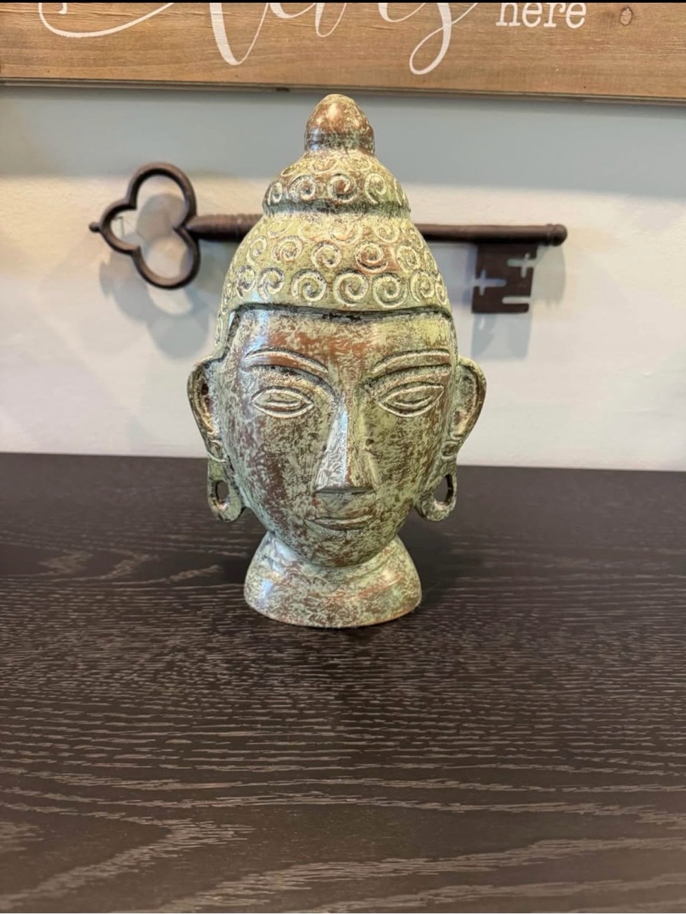 Green Patina Head Statue - Home Art Decorative Accent